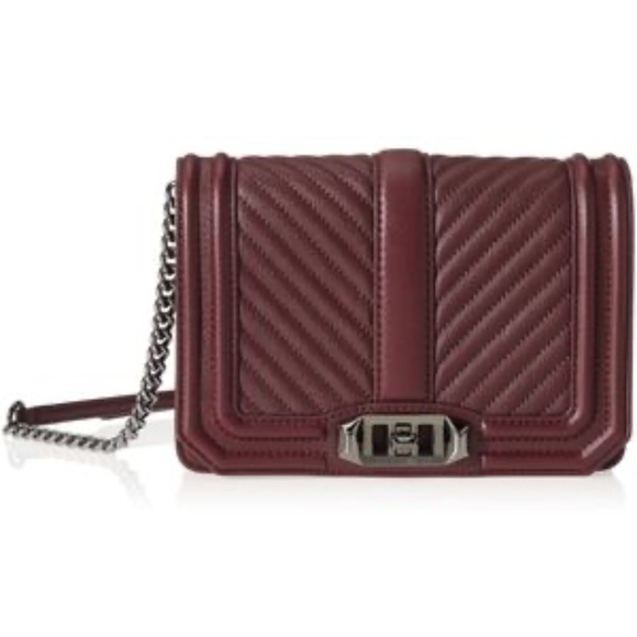 REBECCA MINKOFF Chevron Small Love Burgundy Gunmetal Top handle Crossbody Bag - Picture 1 of 8